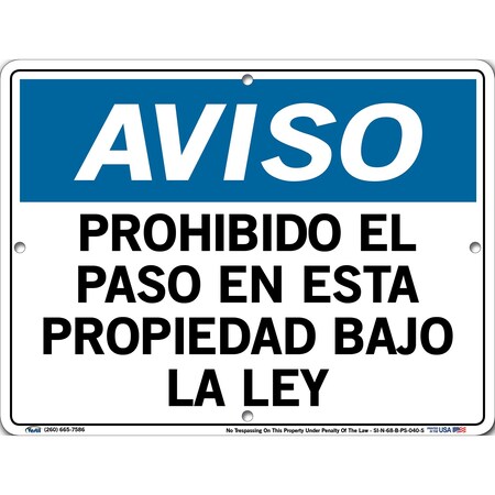 Vestil Polystyrene Sign, 9-1/2" Height, 12-1/2" Width, Polystyrene, Rectangle, Spanish SI-N-68-B-PS-040-S